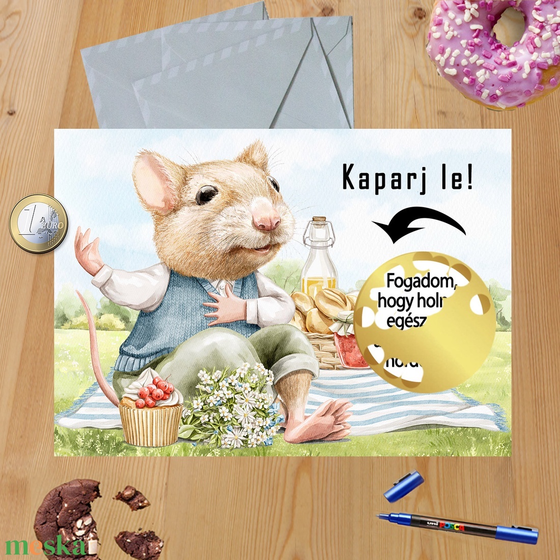 Kaparós sorsjegy egyedi felirat Születésnapi torta - otthon & életmód - papír írószer - képeslap & levélpapír - Meska.hu