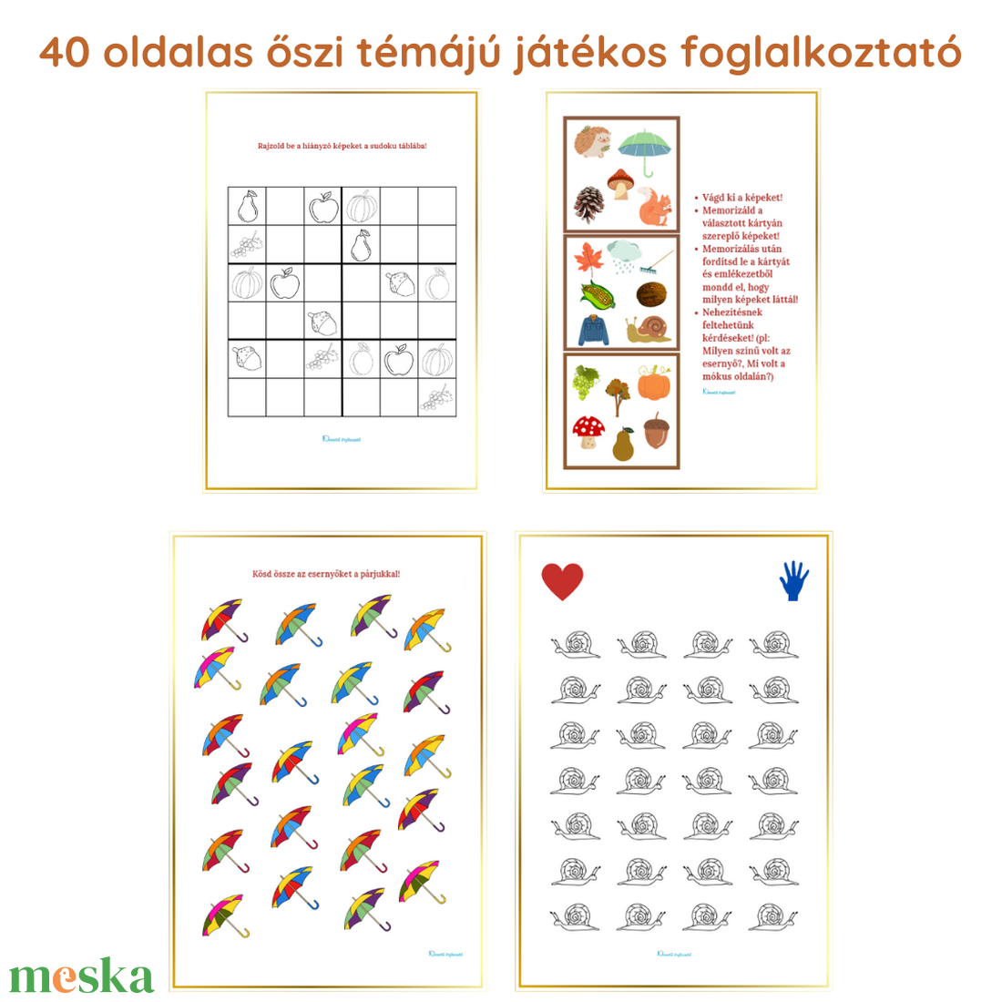 Őszi témájú játékos foglalkoztató - játék & sport - készségfejlesztő és logikai játék - oktató játékok - Meska.hu