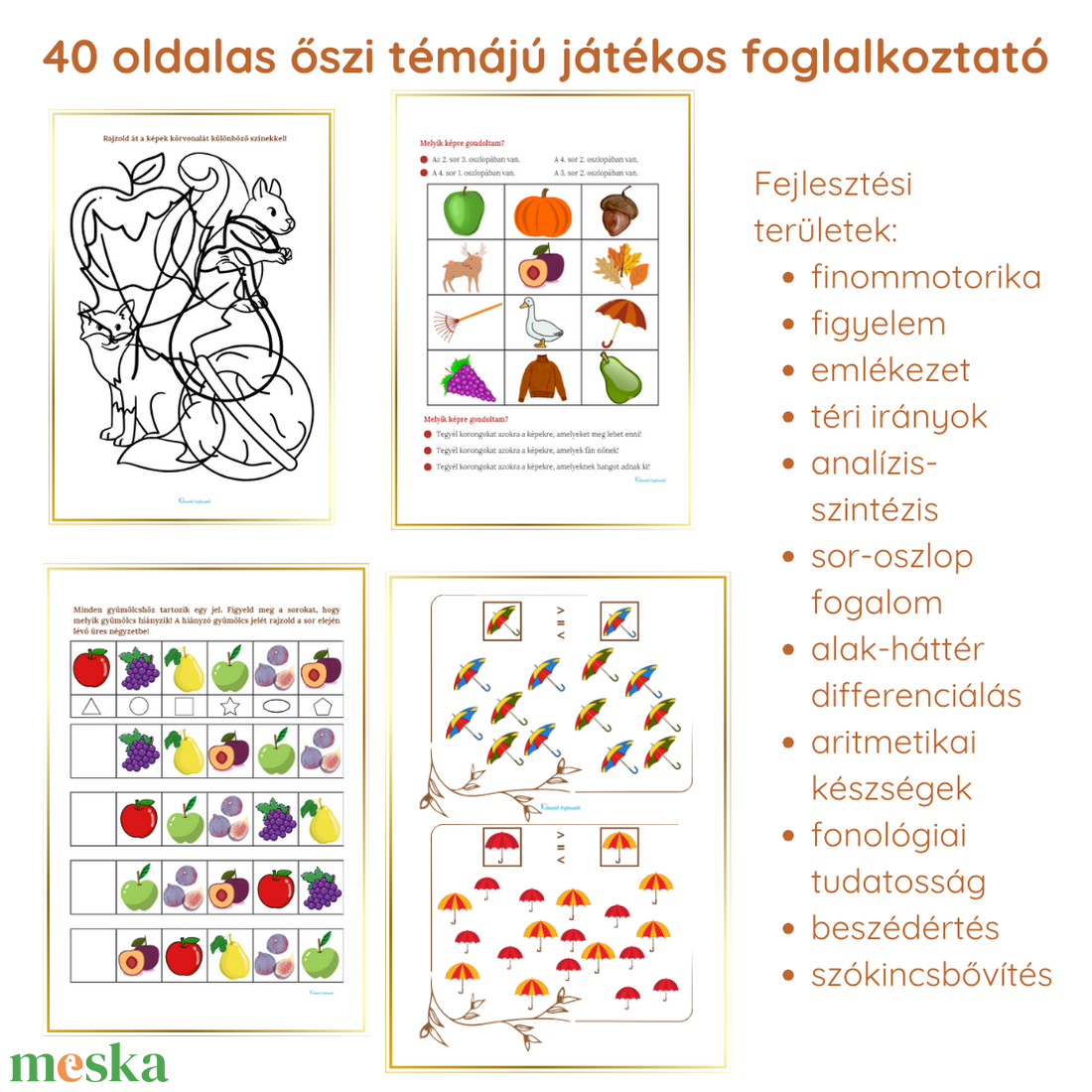 Őszi témájú játékos foglalkoztató - játék & sport - készségfejlesztő és logikai játék - oktató játékok - Meska.hu