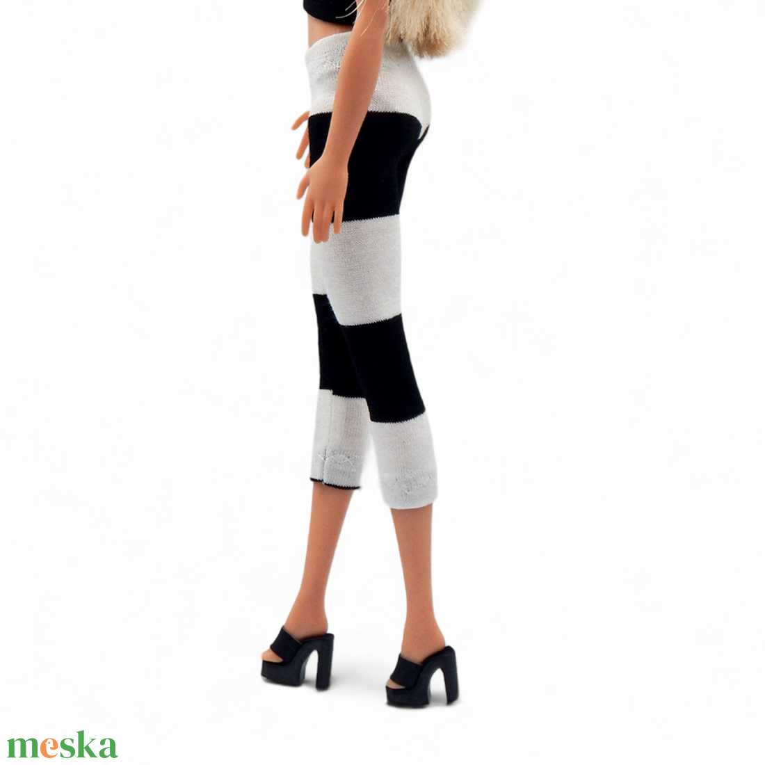 Fekete-fehér csíkos barbie capri nadrág, harisnya, leggings  - ruha barbie típusú babákhoz - játék & sport - baba & babaház - barbie ruhák - Meska.hu