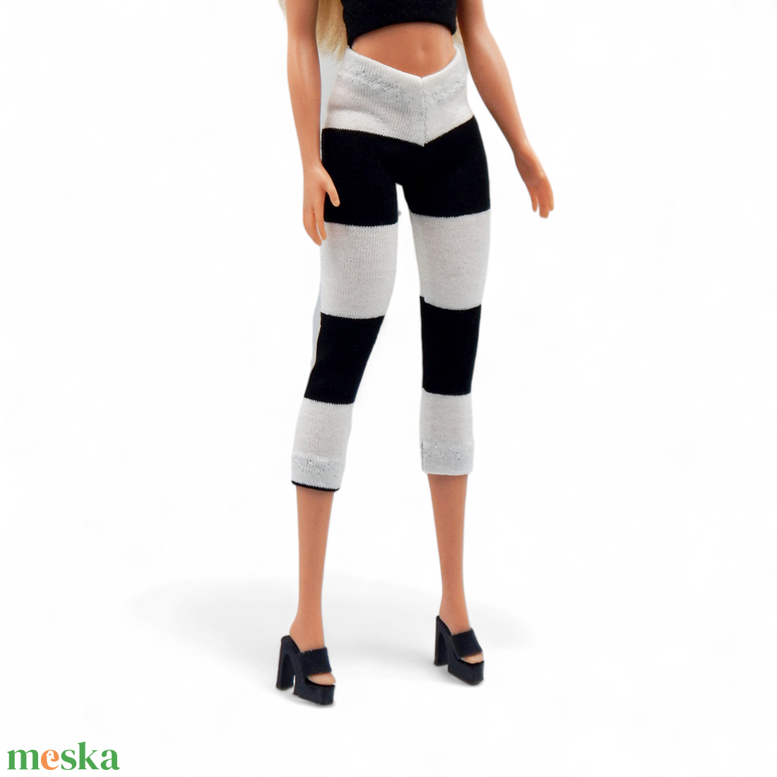 Fekete-fehér csíkos barbie capri nadrág, harisnya, leggings  - ruha barbie típusú babákhoz - játék & sport - baba & babaház - barbie ruhák - Meska.hu