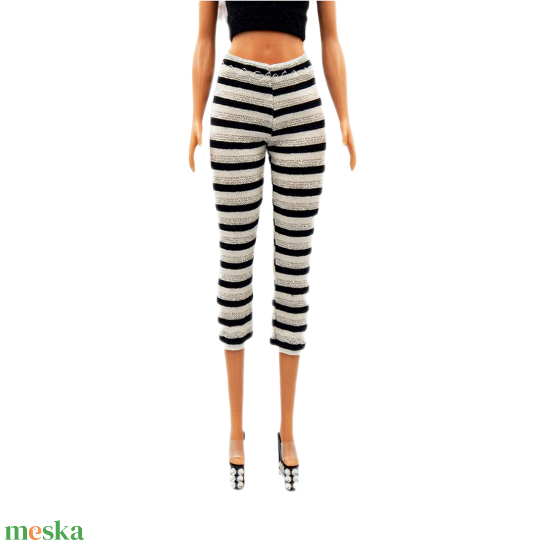 Ezüst lurex csíkos barbie capri nadrág, harisnya, leggings  - ruha barbie típusú babákhoz - játék & sport - baba & babaház - barbie ruhák - Meska.hu