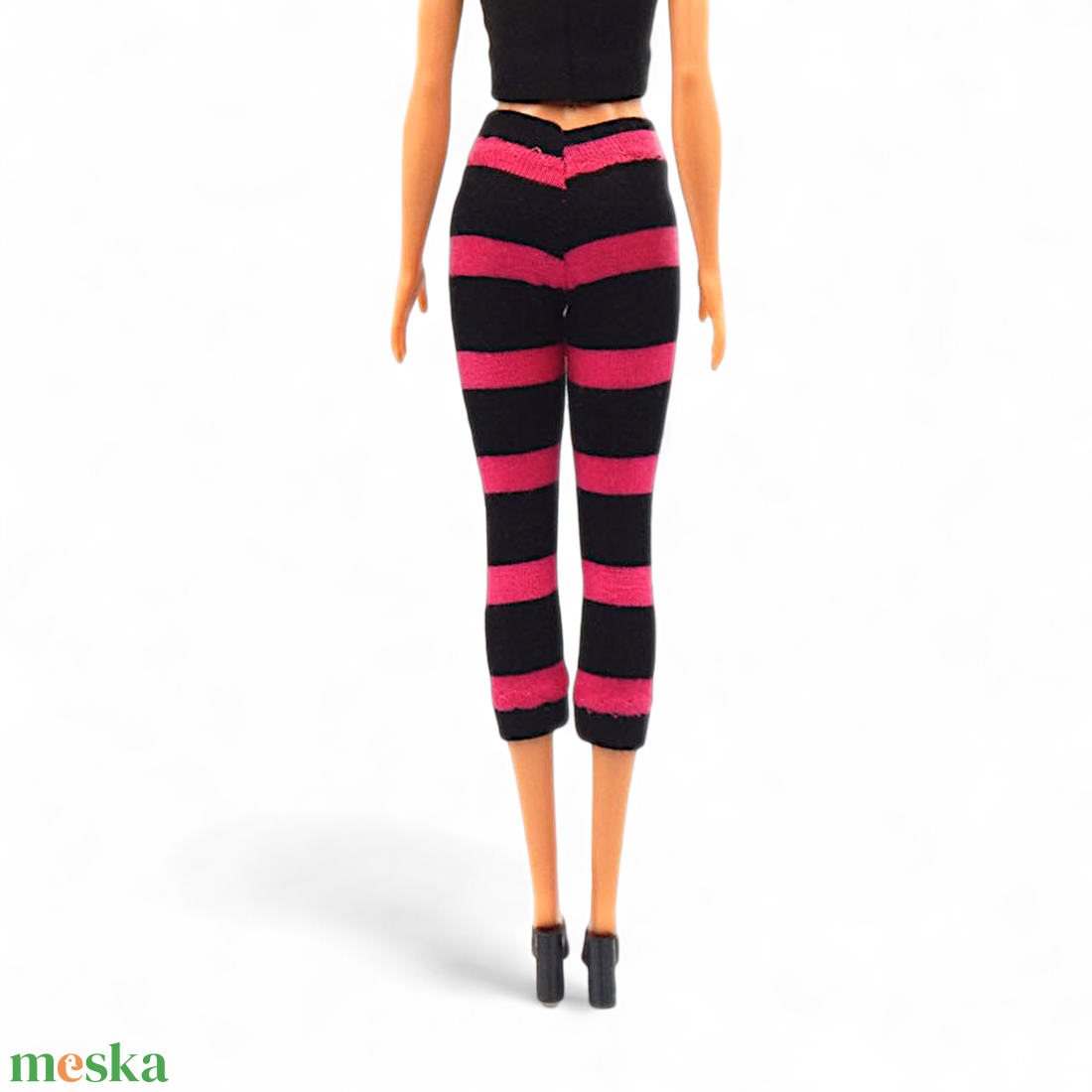 Pink-fekete csíkos barbie capri nadrág, harisnya, leggings  - ruha barbie típusú babákhoz - játék & sport - baba & babaház - barbie ruhák - Meska.hu