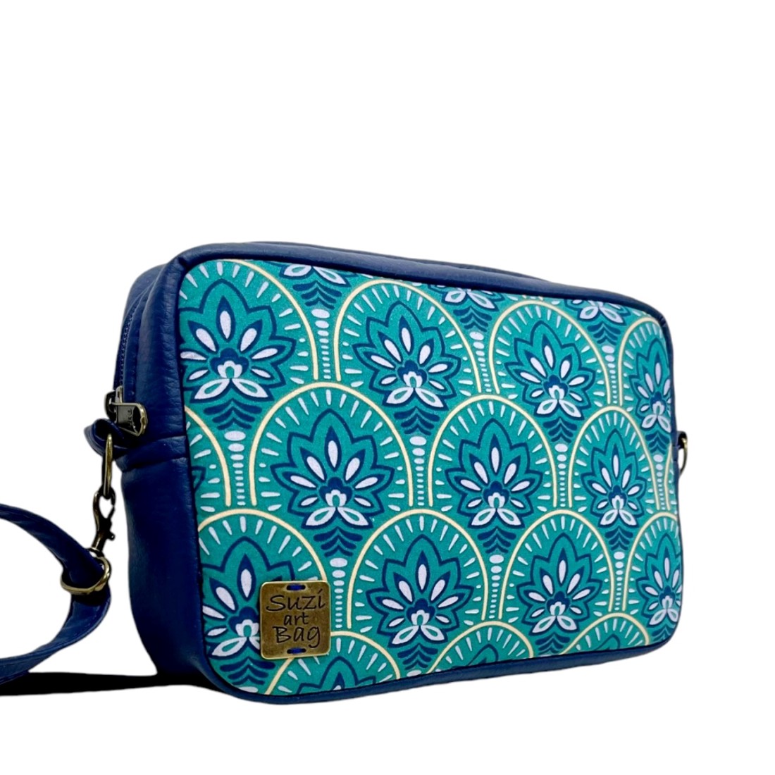 SuziartBag Sötétkék tavirózsás crossbody táska - táska & tok - kézitáska & válltáska - válltáska - Meska.hu