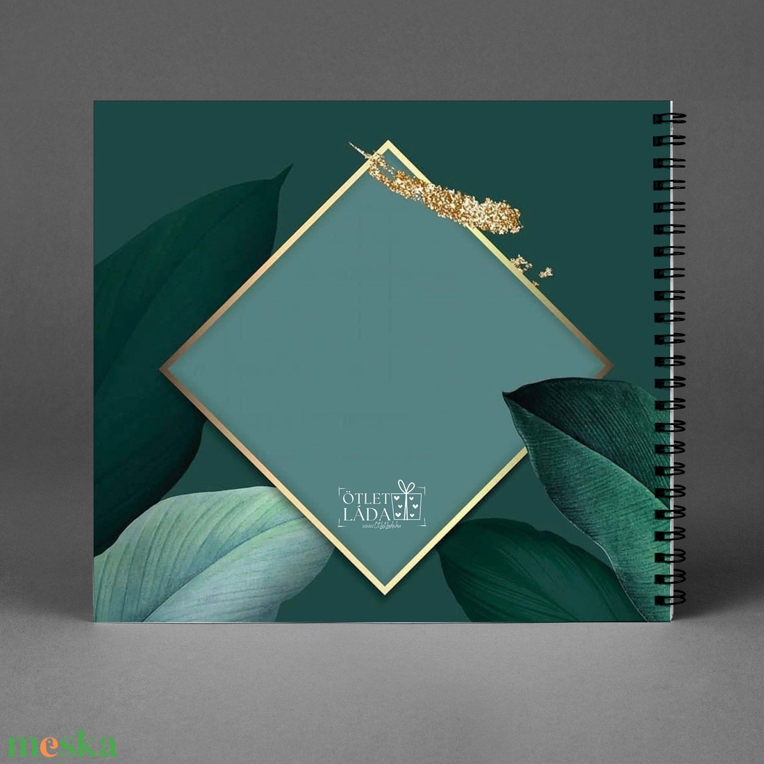 Türkiz-arany greenery névre szóló vendégkönyv / emlékkönyv - egyedi album - esküvői emlék - füzet / napló - 21x19cm  - esküvő - emlék & ajándék - vendégkönyv - Meska.hu