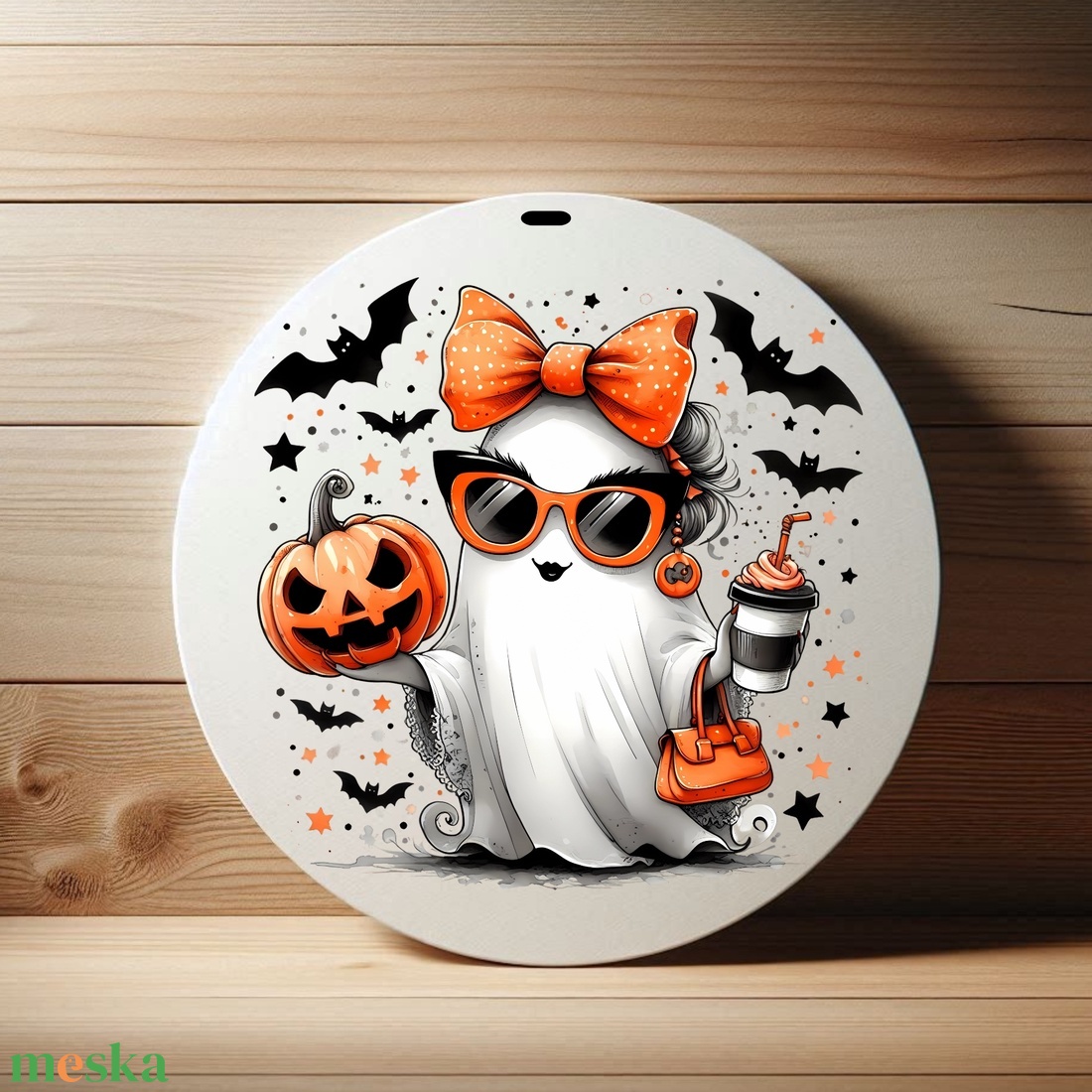 Halloween ajtódísz cuki vicces szellemes / tökös / denevéres beltéri ajtó kopogtató Ø=20cm  - otthon & életmód - dekoráció - halloween - halloweeni ajtódíszek és ablakdíszek - Meska.hu