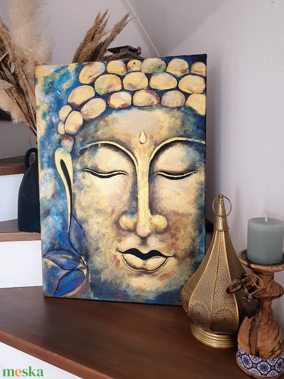 Gyógyító kék Buddha akrilfestmény 70 x 50 cm - művészet - festmény - akril - Meska.hu