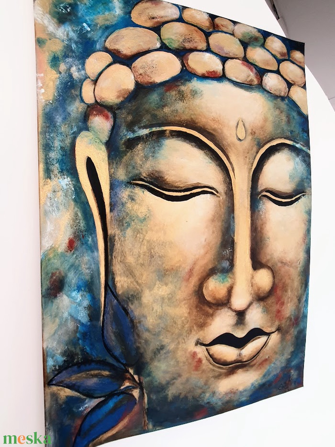 Gyógyító kék Buddha akrilfestmény 70 x 50 cm - művészet - festmény - akril - Meska.hu