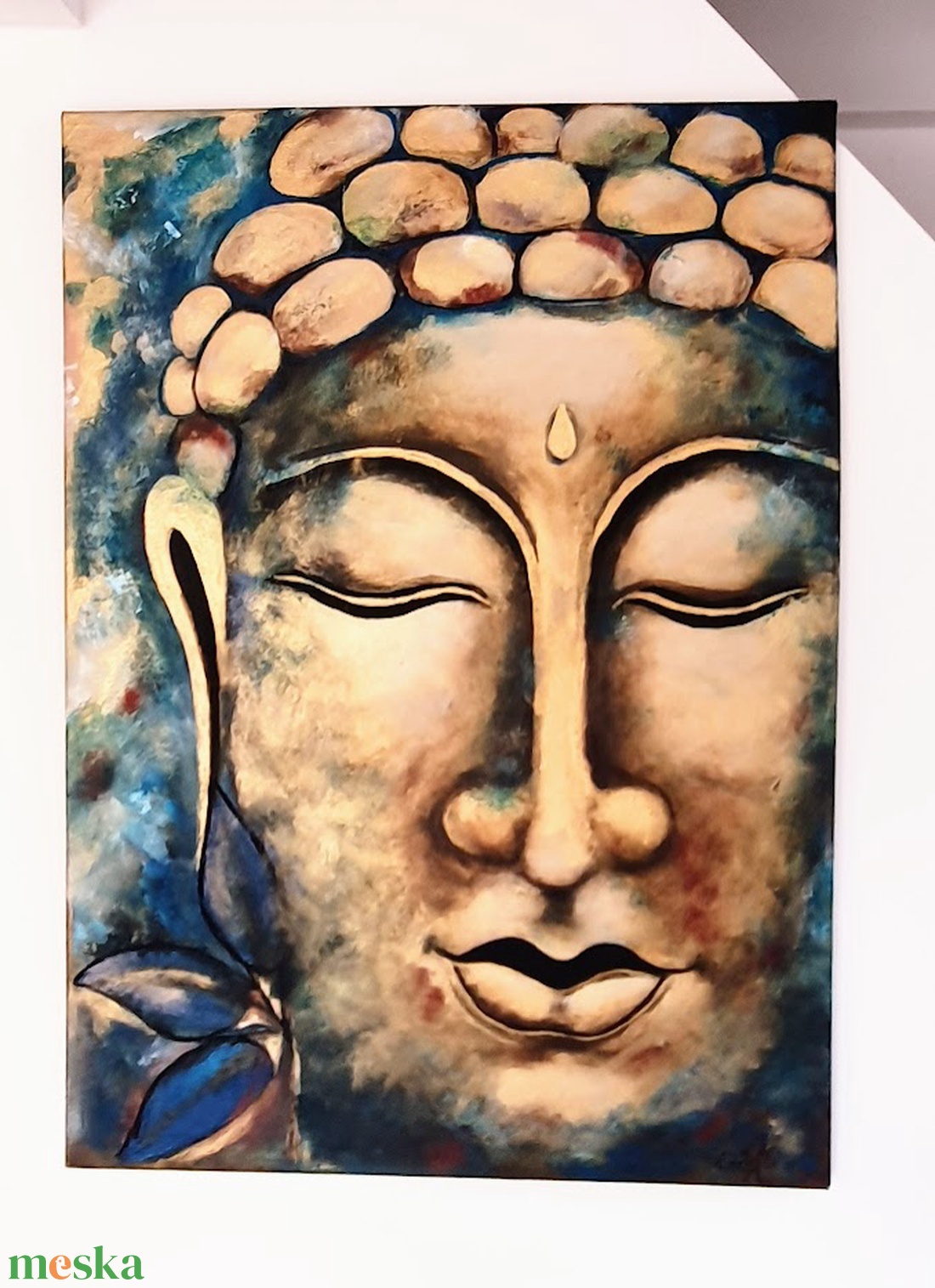 Gyógyító kék Buddha akrilfestmény 70 x 50 cm - művészet - festmény - akril - Meska.hu