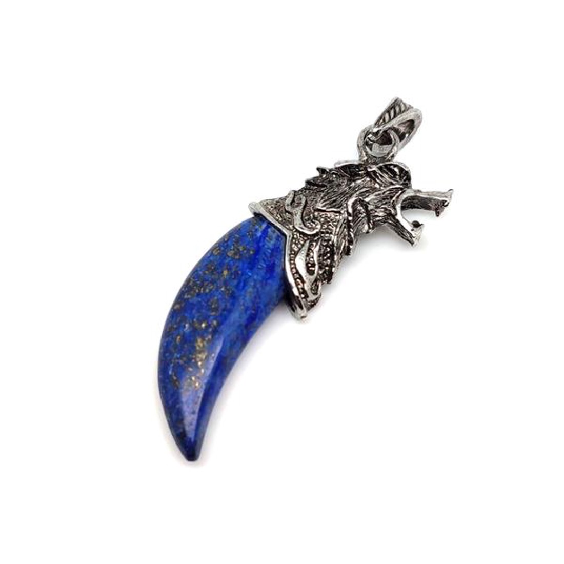 Karom fém farkas lapis lazuli medál 2x5,5cm - ékszer - nyaklánc - medál - Meska.hu