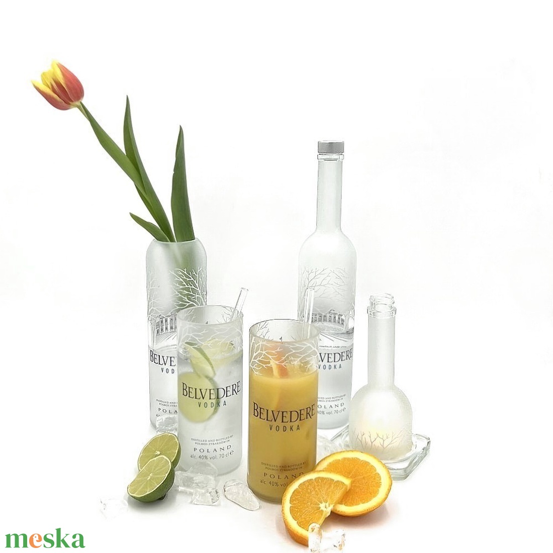 Palack Belvedere Vodka pohár váza lámpa szett 8 db - otthon & lakás - konyhafelszerelés, tálalás - tálalás - pohár - Meska.hu