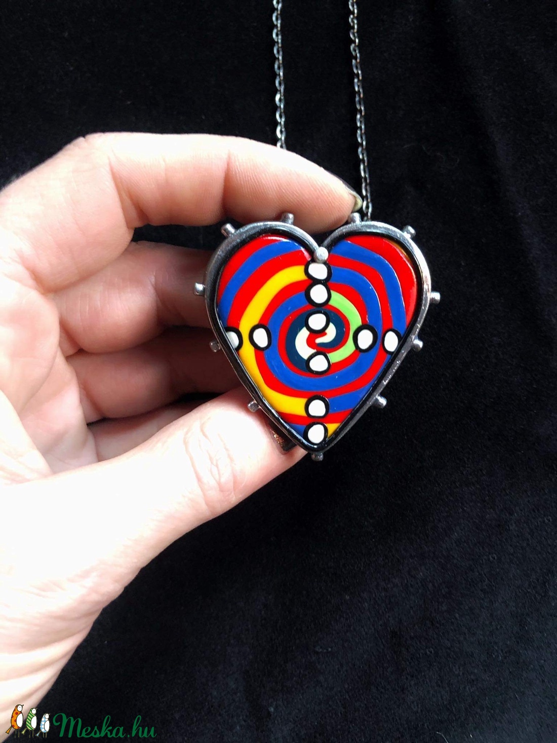 Hundertwasser stílusú Heart nyaklánc - ékszer - nyaklánc - medálos nyaklánc - Meska.hu