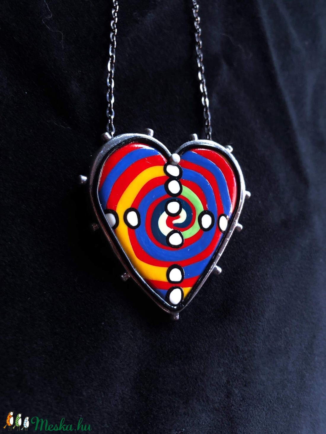 Hundertwasser stílusú Heart nyaklánc - ékszer - nyaklánc - medálos nyaklánc - Meska.hu