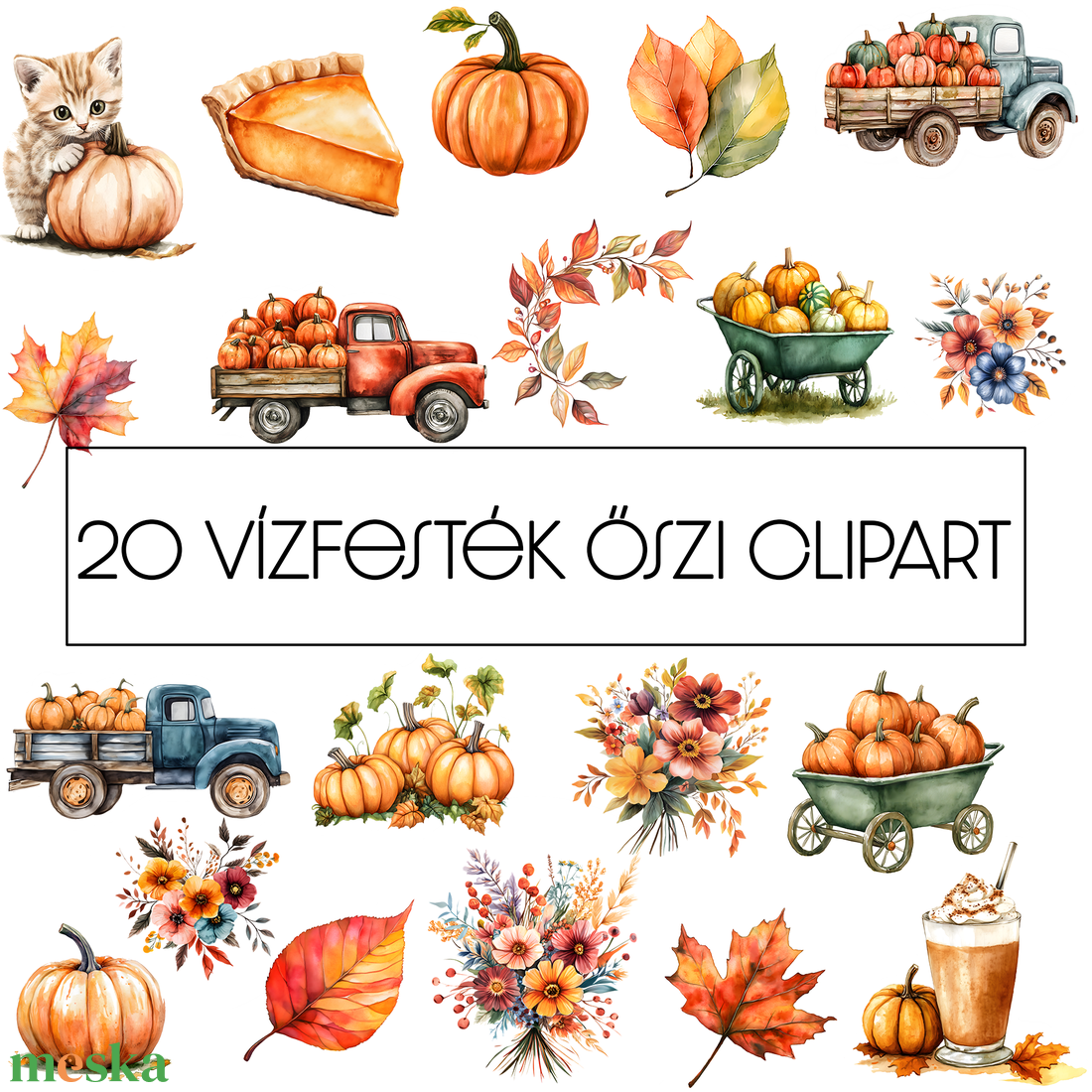 Őszi Akvarell Clipart PNG Csomag  20 Kiváló Minőségű Fájl - művészet - grafika & illusztráció - digitális - Meska.hu