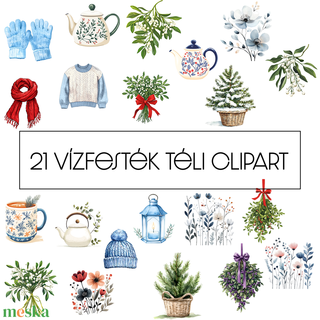 Téli Akvarell Clipart PNG Csomag  21 Kiváló Minőségű Fájl - művészet - grafika & illusztráció - digitális - Meska.hu