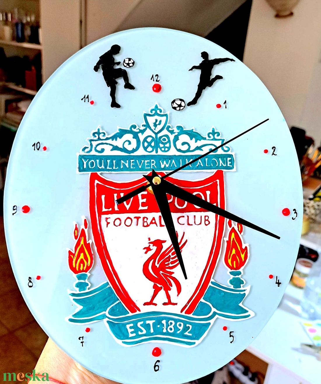 Liverpool logo mintás fali óra-festett üveg óra - otthon & lakás - dekoráció - fali és függő dekoráció - falióra & óra - Meska.hu