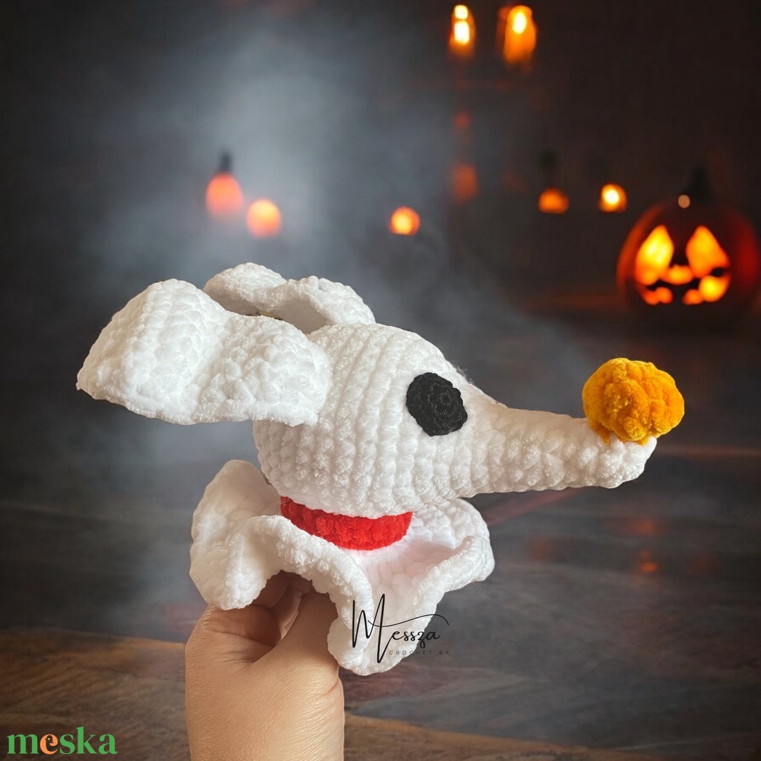 Horgolt Zeró , a szellemkutya amigurumi (Messza) - otthon & életmód - dekoráció - halloween - halloweeni figurák - Meska.hu