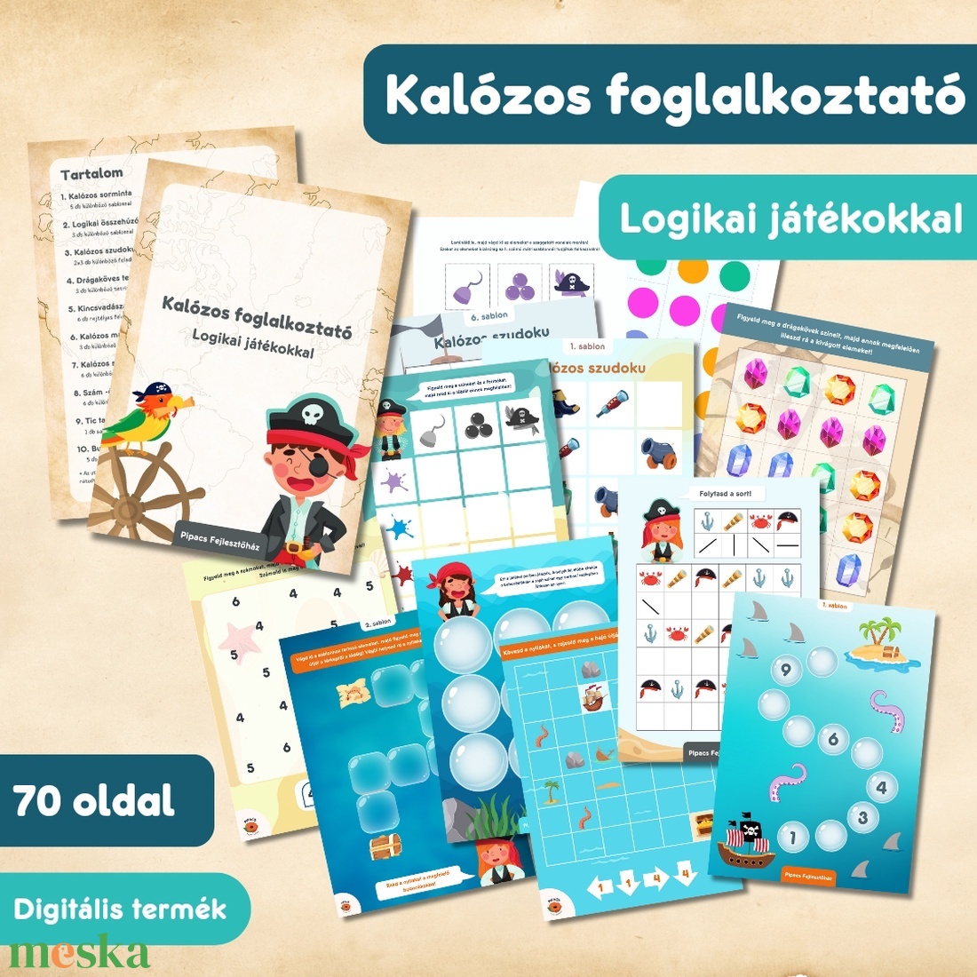 Kalózos foglalkoztató  - játék & sport - készségfejlesztő és logikai játék - oktató játékok - Meska.hu