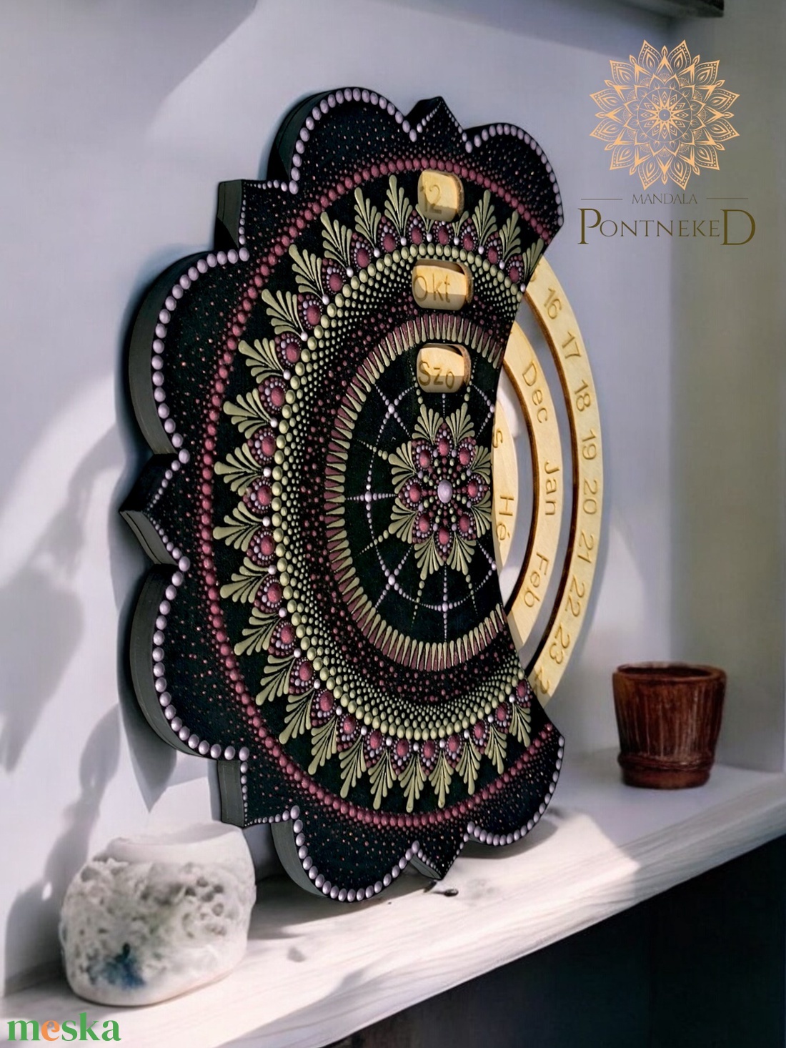 Mandala öröknaptár, függeszthető (28 cm átmérőjű) - otthon & életmód - dekoráció - fali és függő dekoráció - falinaptár & öröknaptár - Meska.hu