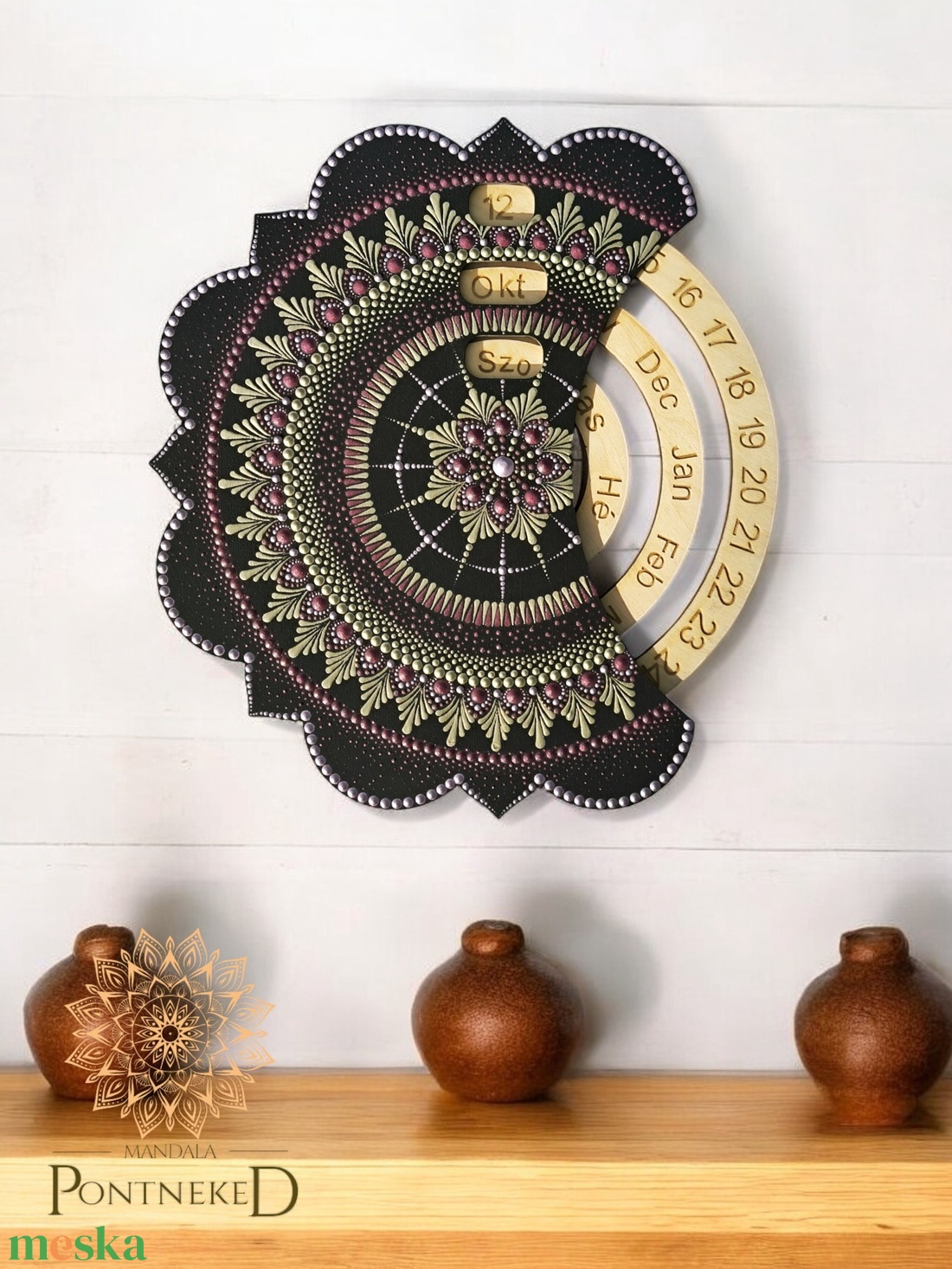 Mandala öröknaptár, függeszthető (28 cm átmérőjű) - otthon & életmód - dekoráció - fali és függő dekoráció - falinaptár & öröknaptár - Meska.hu