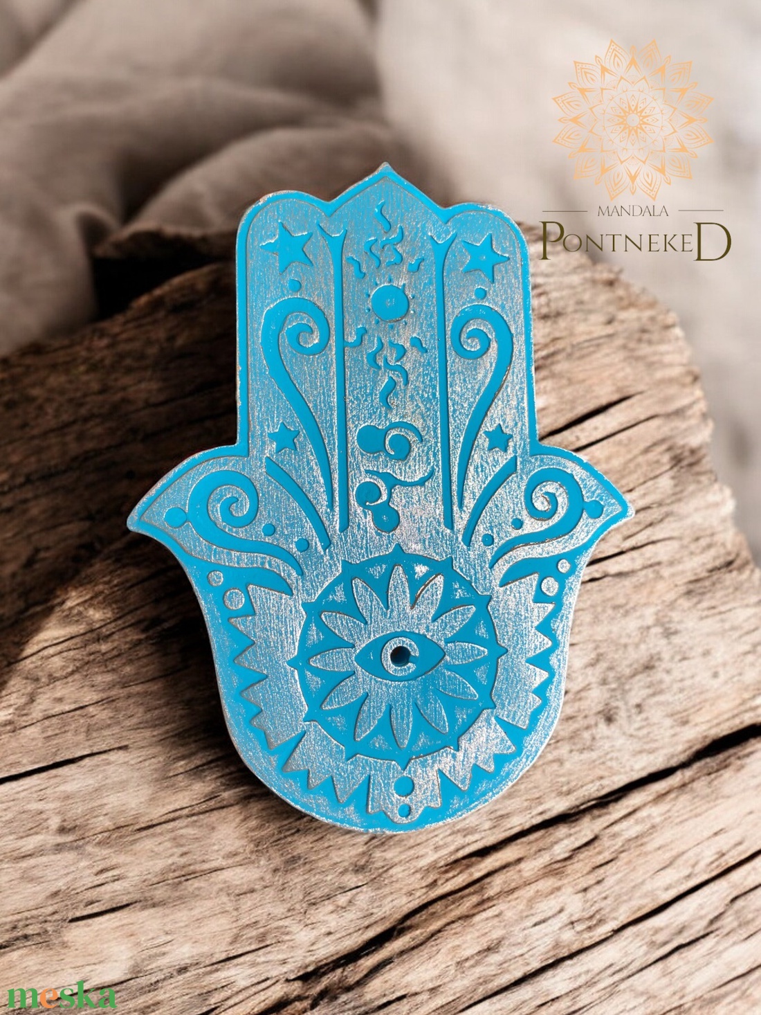 Hamsa kéz füstölő tartó, vagy amulett. (Keleti kék, rózsaarany wax) - otthon & életmód - dekoráció - spiritualitás - füstölő és füstölőtartó - Meska.hu