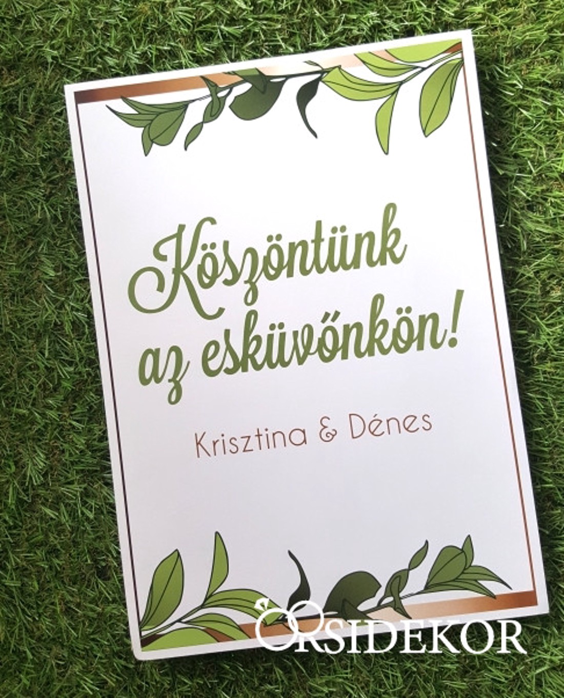 Üdvözlő tábla greenery grafikával - esküvő - dekoráció - helyszíni dekor - Meska.hu