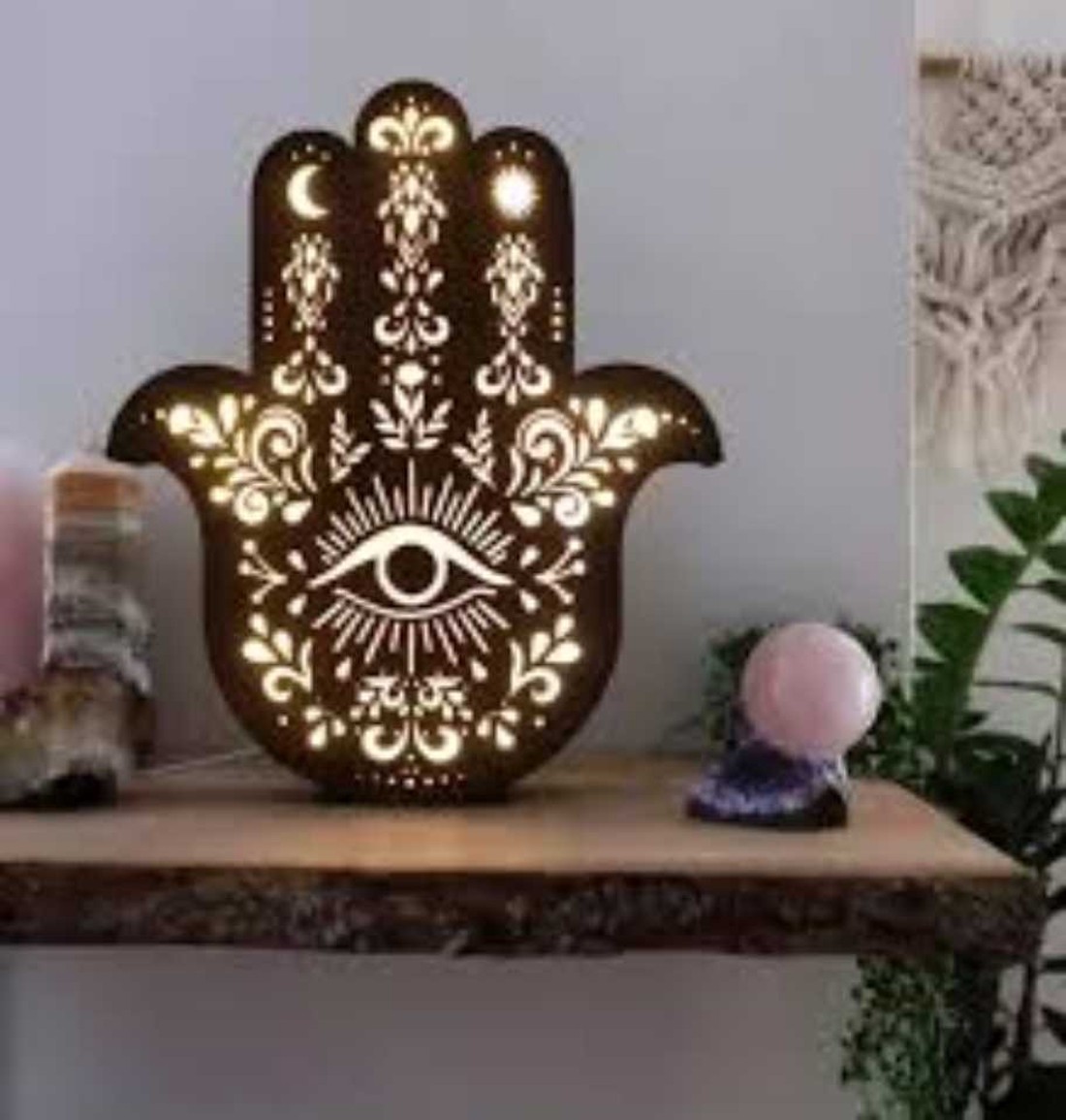 Hamsa _Mandala éjjeli lámpa, fából - otthon & életmód - lámpa - fali & mennyezeti lámpa - Meska.hu