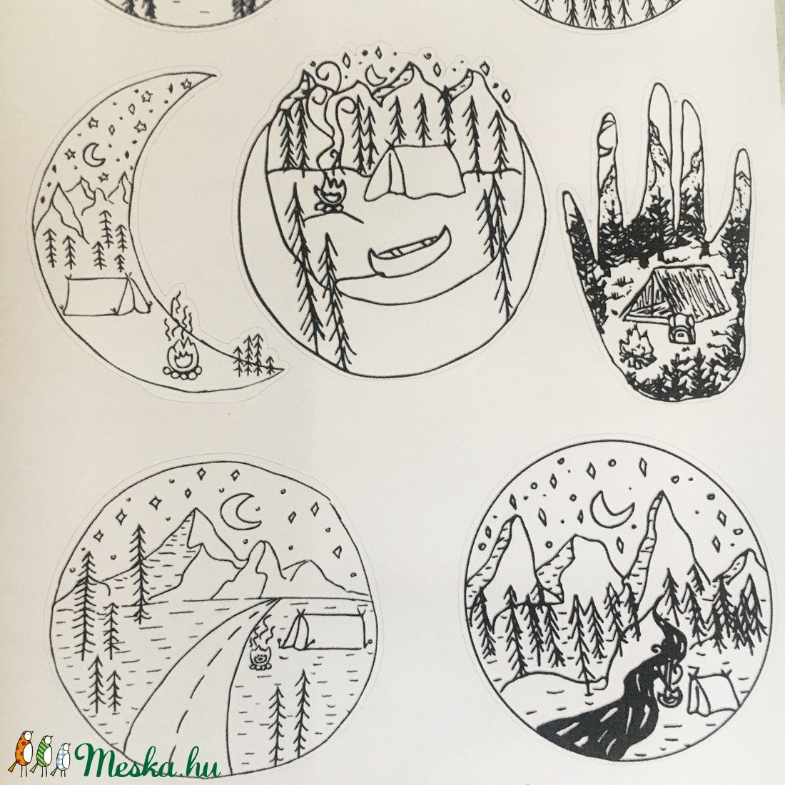 Nyomtatható Happy Camper Matricapapír Természet Kempingezés Bullet Journal (fekete-fehér verzió) - otthon & lakás - dekoráció - Meska.hu