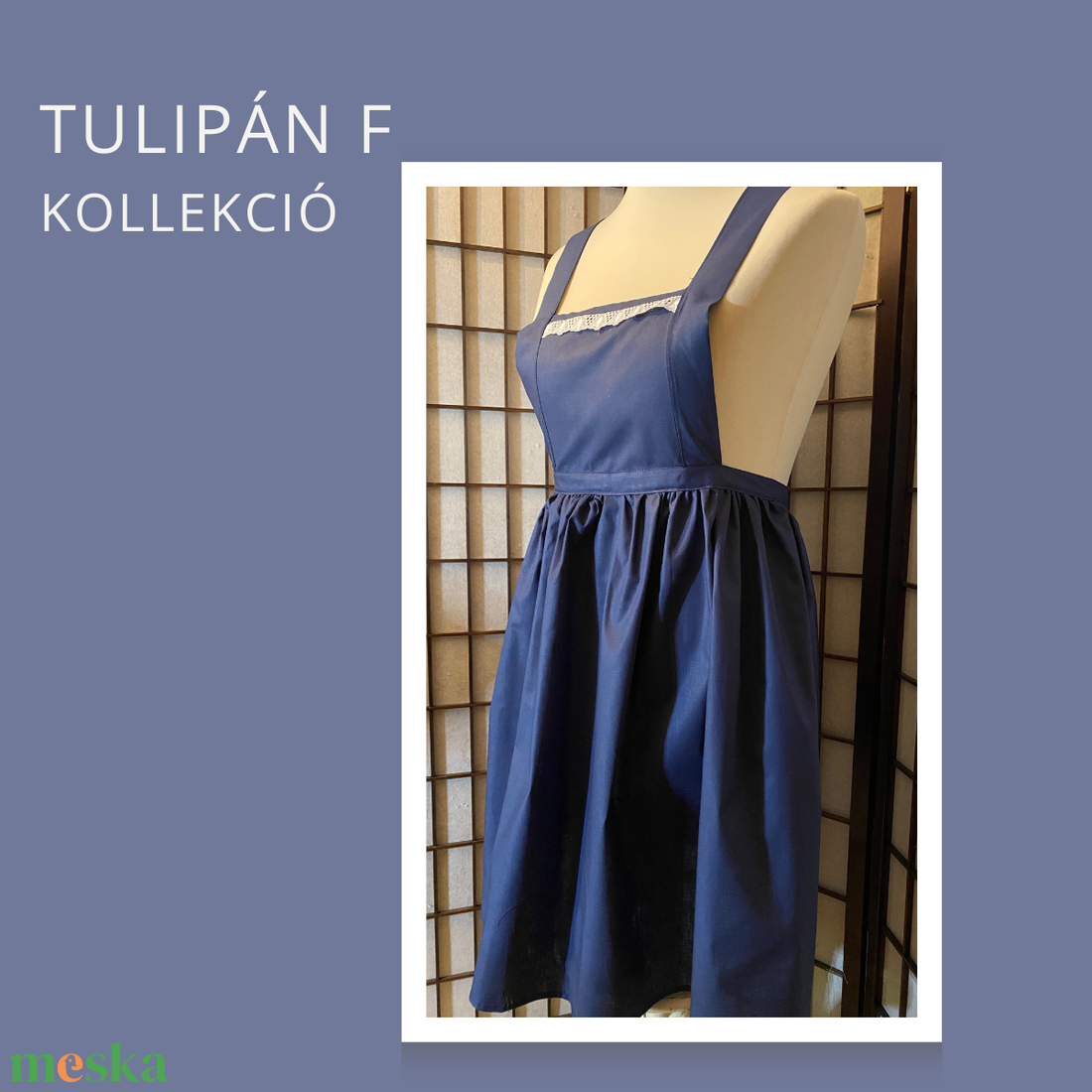 Tulipán kollekció- sötétkék kötény - otthon & életmód - konyhafelszerelés, tálalás - konyhai textil - kötény - Meska.hu