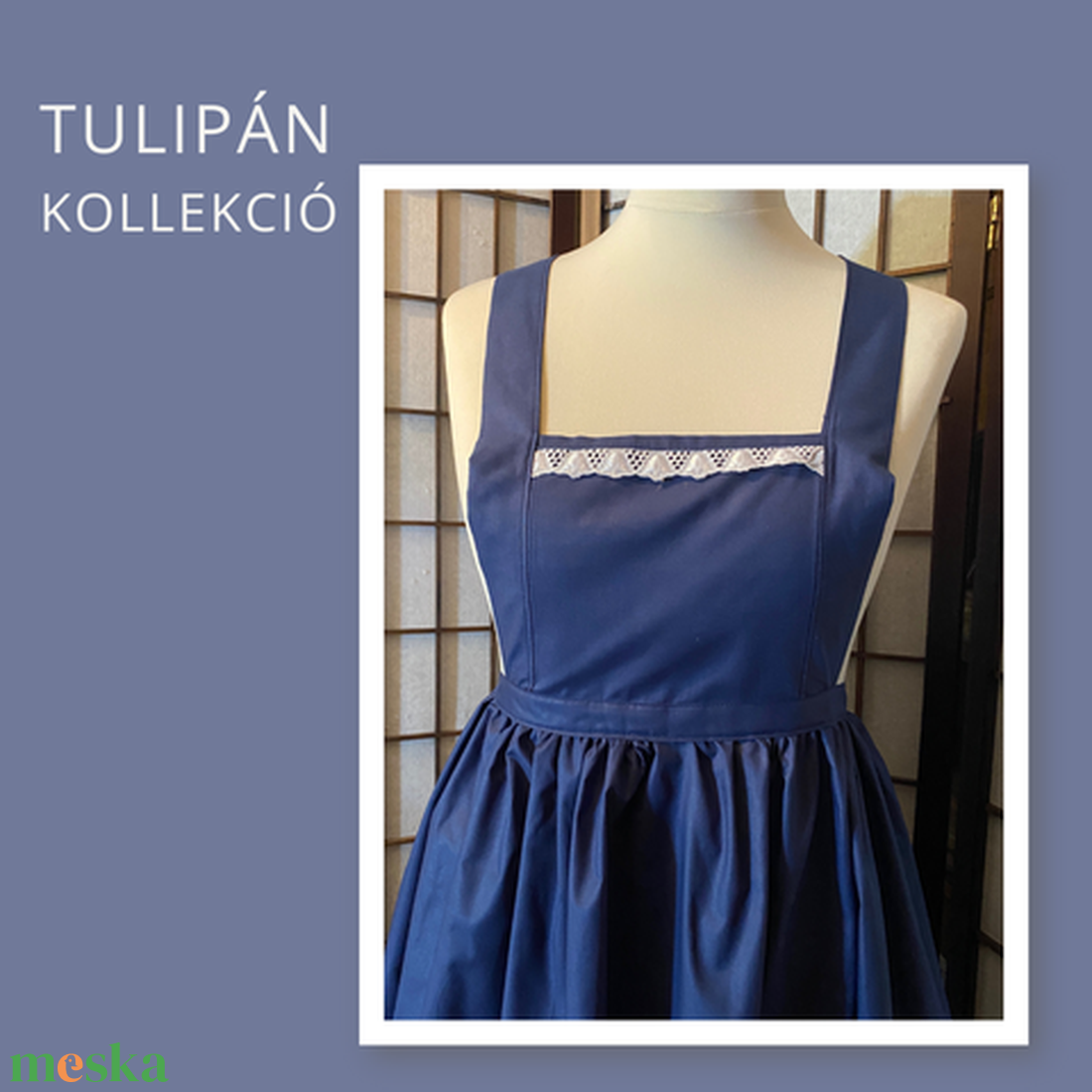 Tulipán kollekció- sötétkék kötény - otthon & életmód - konyhafelszerelés, tálalás - konyhai textil - kötény - Meska.hu