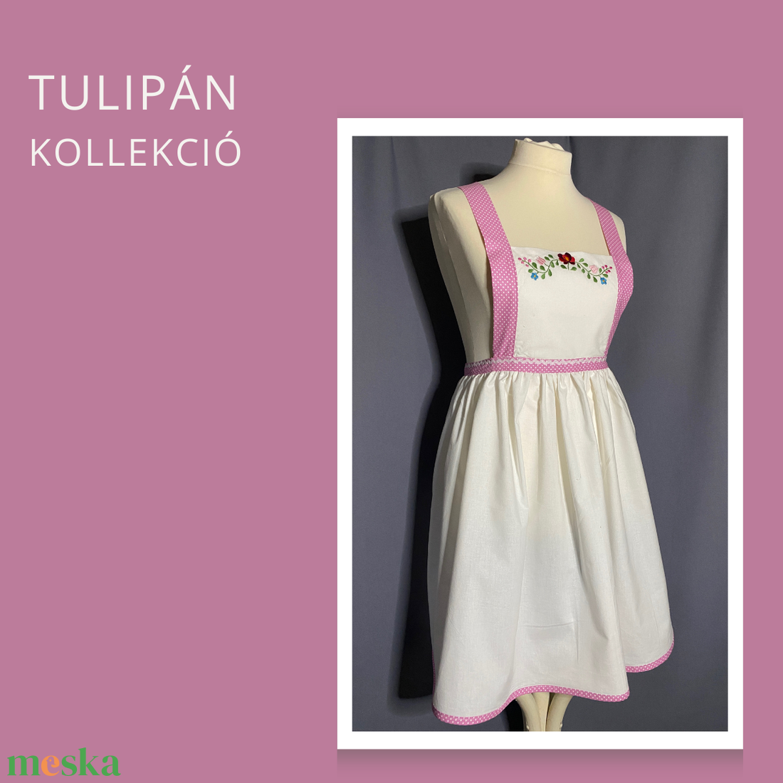 Tulipán kollekció- fehér-rózsaszín kötény - otthon & életmód - konyhafelszerelés, tálalás - konyhai textil - kötény - Meska.hu