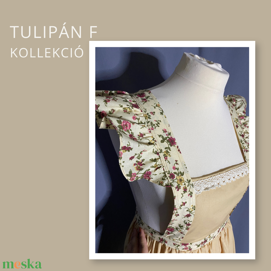 Tulipán F kollekció- bézs kötény - otthon & életmód - konyhafelszerelés, tálalás - konyhai textil - kötény - Meska.hu