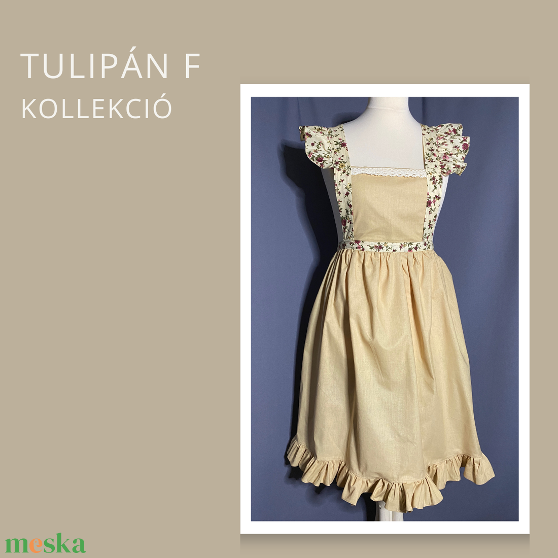 Tulipán F kollekció- bézs kötény - otthon & életmód - konyhafelszerelés, tálalás - konyhai textil - kötény - Meska.hu