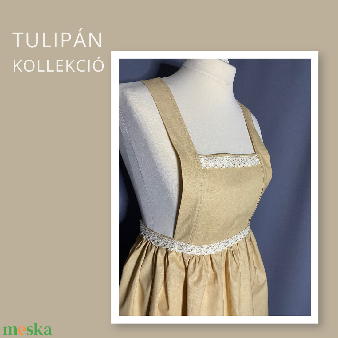 Tulipán kollekció- bézs kötény - otthon & életmód - konyhafelszerelés, tálalás - konyhai textil - kötény - Meska.hu