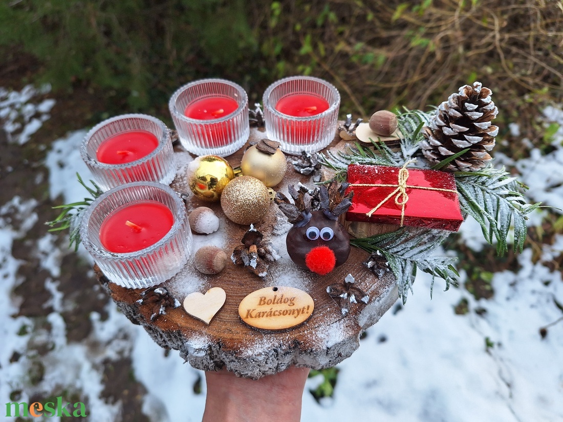 Adventi farönk asztaldísz koszorú  sült alma illatú mécsesekkel  - karácsony - adventi díszek - adventi koszorú - Meska.hu