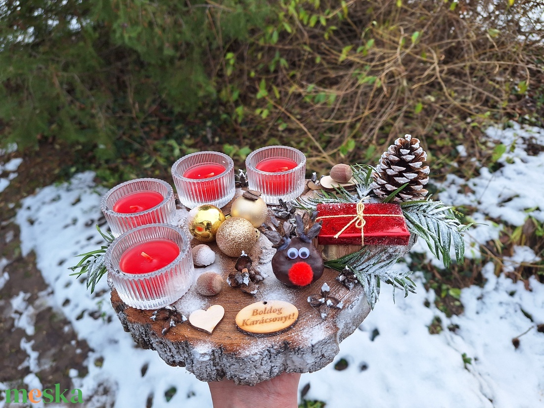 Adventi farönk asztaldísz koszorú  sült alma illatú mécsesekkel  - karácsony - adventi díszek - adventi koszorú - Meska.hu