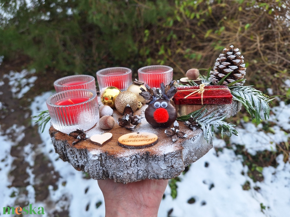 Adventi farönk asztaldísz koszorú  sült alma illatú mécsesekkel  - karácsony - adventi díszek - adventi koszorú - Meska.hu