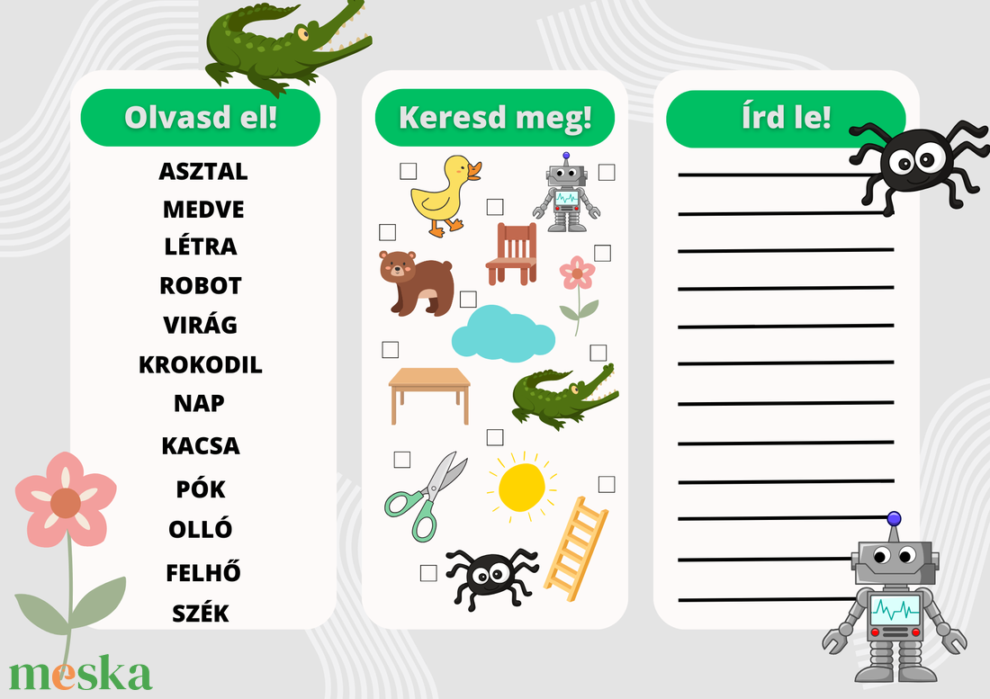 Olvasd el! - Keresd meg! - Írd le! - játék & sport - készségfejlesztő és logikai játék - oktató játékok - Meska.hu