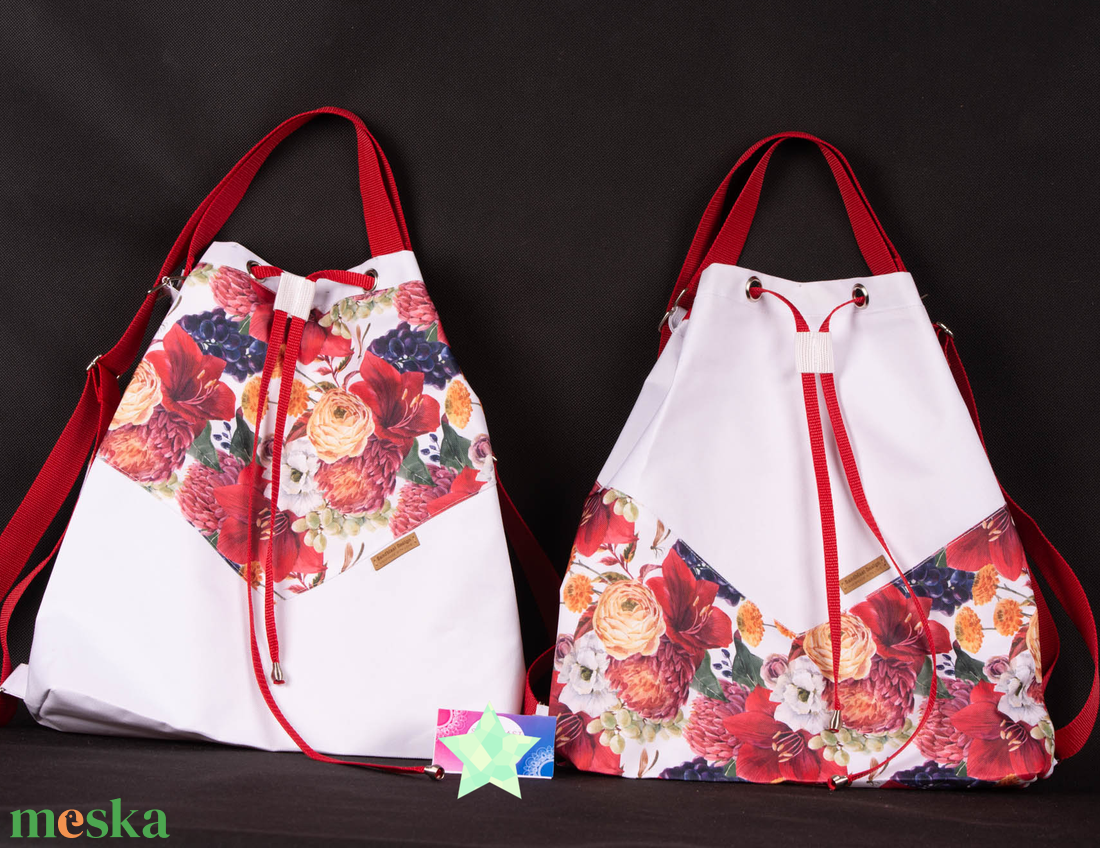 Variálható Design Táska, fehér virágos shopper bag - táska & tok - variálható táska - Meska.hu