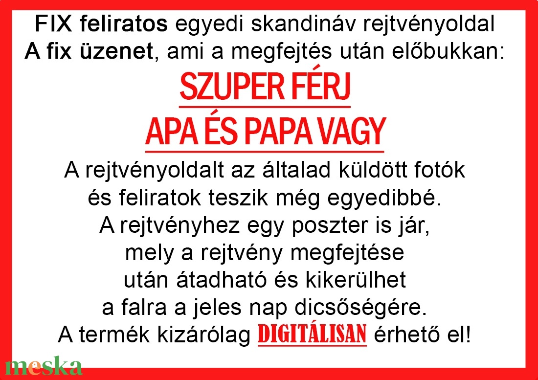 Papának Skandináv keresztrejtvény fix feliratos titkos Apu Dédpapa Nagypapa szülinapra különleges vicces évforduló - otthon & életmód - dekoráció - kép & falikép - poszter - Meska.hu