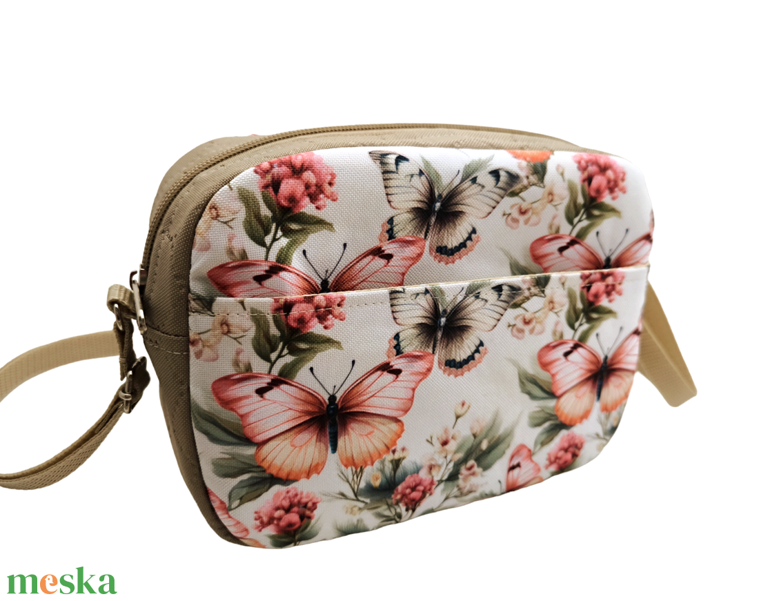 Pillangós női kistáska - Crossbody - Bézs - táska & tok - kézitáska & válltáska - vállon átvethető táska - Meska.hu