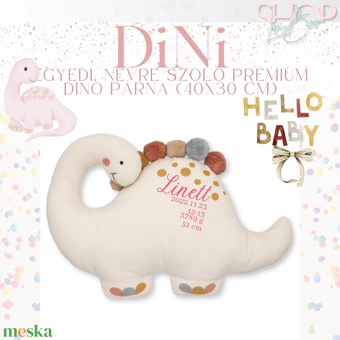 Dini - Prémium emlékőr dino párna (40x30 cm) - játék & sport - plüssállat & játékfigura - plüss dínók - Meska.hu