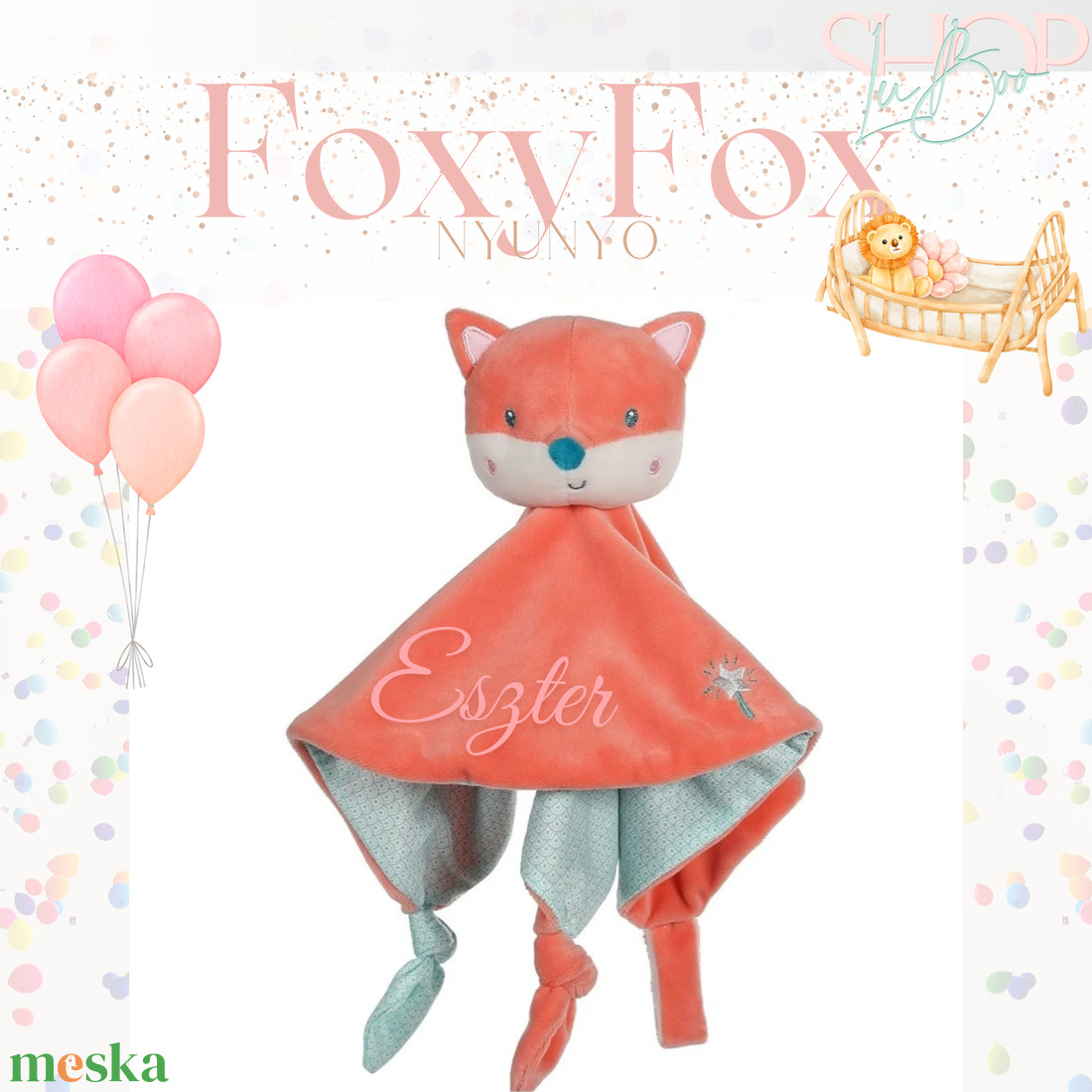 FoxyFox névre szóló nyúnyó (25 cm) - otthon & életmód - babaszoba, gyerekszoba - babatakaró, gyerek pléd - Meska.hu