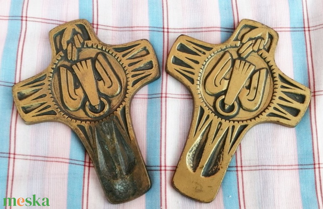 Art Deco bronz feszület páros keresztelőre Németországból - otthon & életmód - dekoráció - fali és függő dekoráció - függődísz - Meska.hu