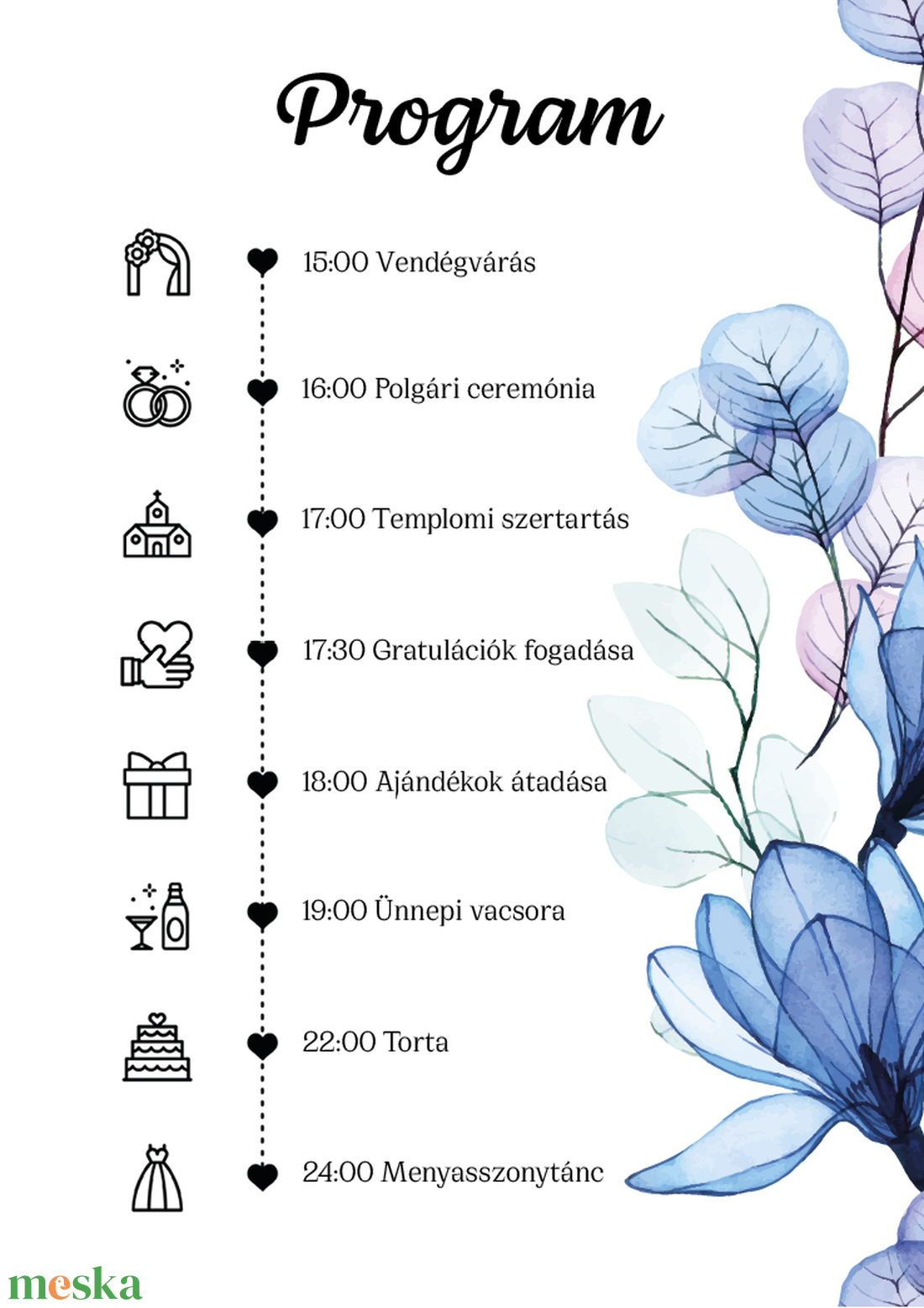 Blue Magnolia esküvői meghívó - egylapos, kétoldalas - esküvő - meghívó & kártya - meghívó - Meska.hu