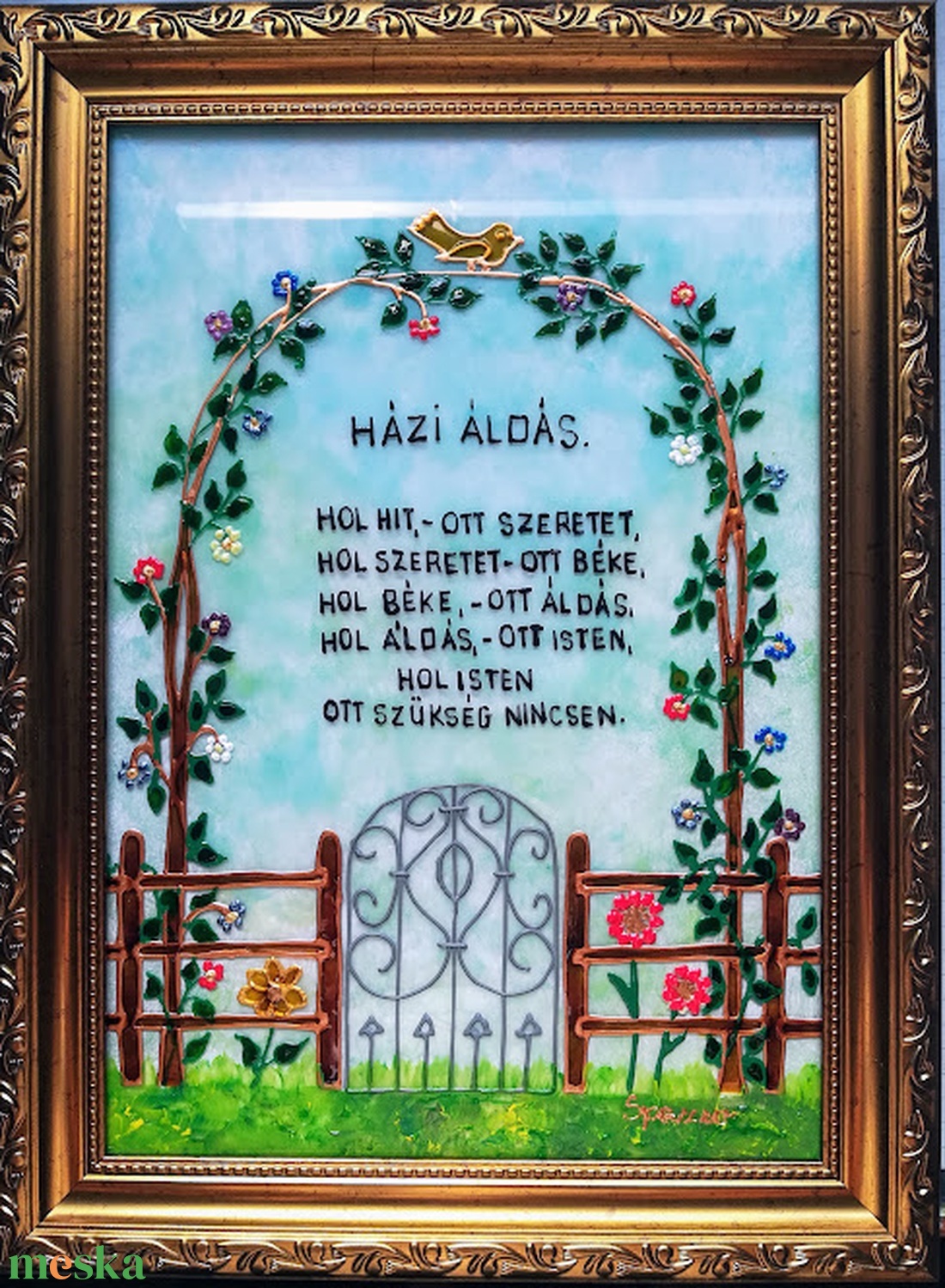 Házi Áldás. /Kapus/ Alkalomra és személyre szabható. Választható szöveggel. Népies, magyaros üvegfestmény. - otthon & életmód - vallás - házi áldás - Meska.hu