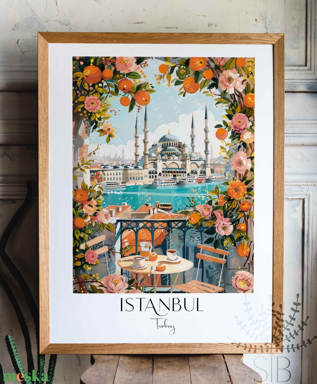 Isztambul grafika falikép, színes virágos, Istanbul Blue Mosque illusztráció - otthon & életmód - dekoráció - kép & falikép - poszter - Meska.hu