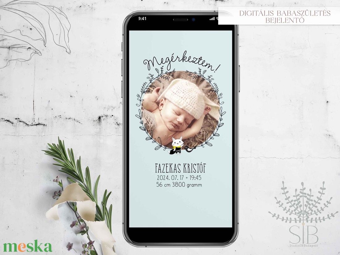 Digitális, telefonon küldhető babafotós megérkeztem, születési értesítő - művészet - grafika & illusztráció - digitális - Meska.hu