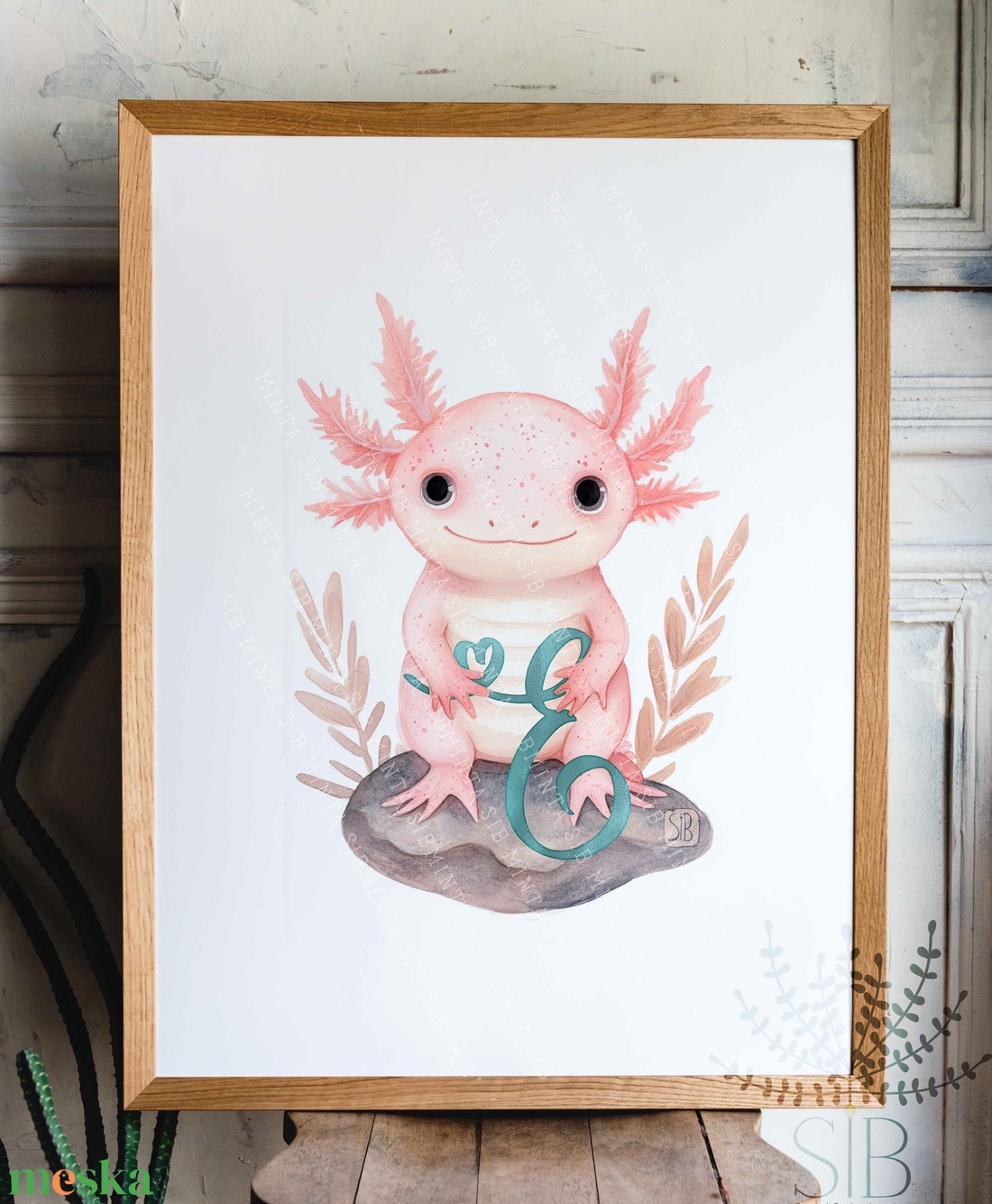 Axolotl grafikás gyerekszobai falikép kezdőbetűvel - otthon & életmód - babaszoba, gyerekszoba - babaszoba kép - Meska.hu