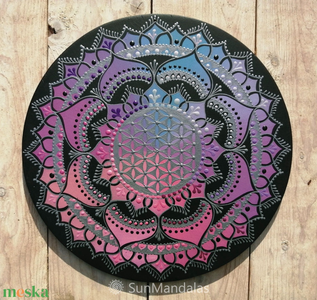  Rózsaszín-lila-fekete Mandala - otthon & életmód - dekoráció - spiritualitás - mandala - Meska.hu